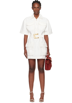 Balmain White Lace-Up Canvas Minidress