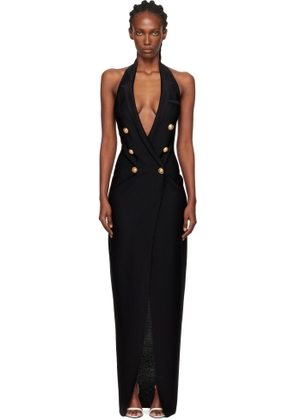 Balmain Black Halter Neck Knit Maxi Dress