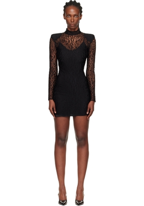 Balmain Black Leopard Pattern Lace Minidress