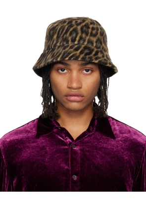 Lanvin Brown Leopard Print Reversible Bucket Hat