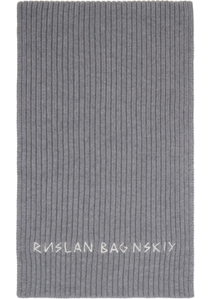 Ruslan Baginskiy Gray Monogram-Embroidered Wool Scarf
