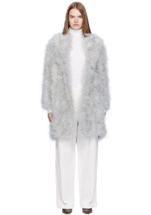 Yves Salomon Gray Feather Shawl Collar Coat
