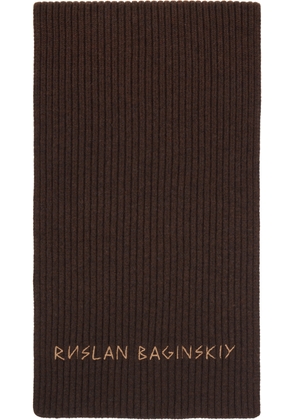 Ruslan Baginskiy Brown Monogram-Embroidered Wool Scarf