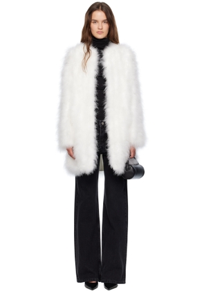 Yves Salomon White Long Feather Coat