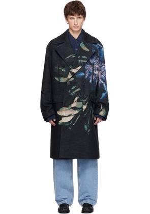 Dries Van Noten Black Jacquard Caban Coat
