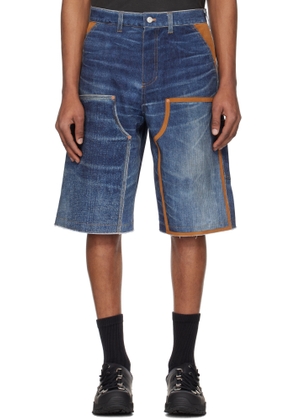 Andersson Bell Navy Trompe L'oeil Double Knee Denim Shorts