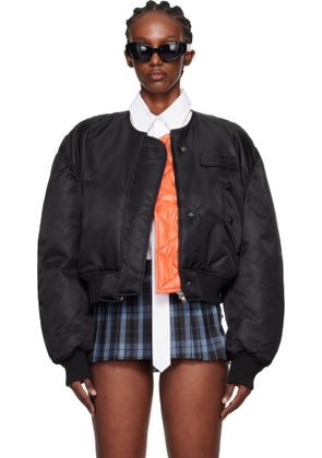 Pushbutton Black Logo Patch Padded Bomber Jacket