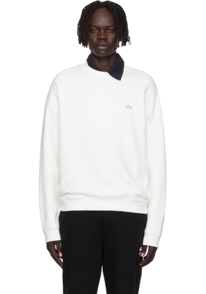 Lacoste White Loose Fit Heavy Fleece Sweatshirt