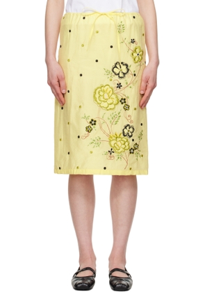 Kenzo Yellow Kenzo Paris 'KENZO Peonies' Embroidered Straight Midi Skirt