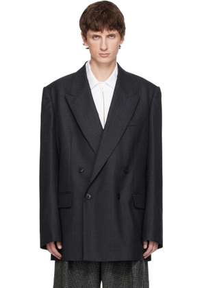 Dries Van Noten Gray Herringbone Wool Blazer