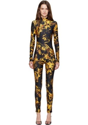 Versace Jeans Couture Black & Gold Barocco Porcelain Jumpsuit