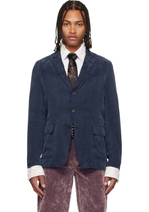 Dries Van Noten Navy Peached Twill Blazer