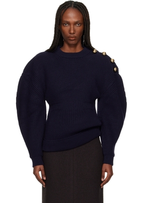 Lanvin Navy Wool Ribbed Sweater