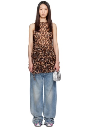 Collina Strada Brown & Black Silk Ruffle Minidress