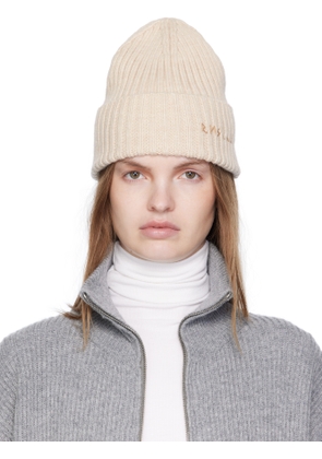 Ruslan Baginskiy Beige Monogram-Embroidered Wool Beanie