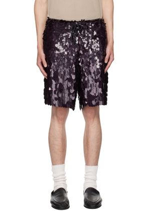 Dries Van Noten Burgundy Sequinned Shorts