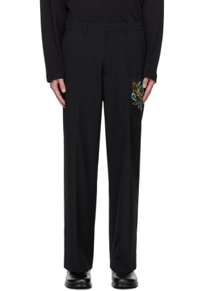 Dries Van Noten Black Embroidered Patch Trousers