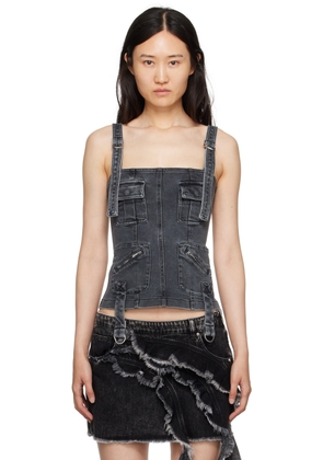 Blumarine Gray Faded Denim Tank Top