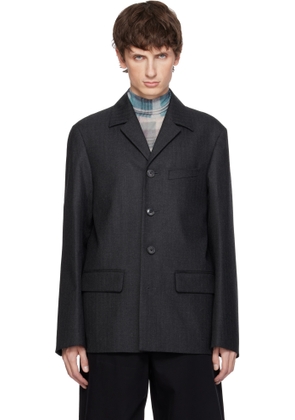Dries Van Noten Gray Herringbone Wool Blazer