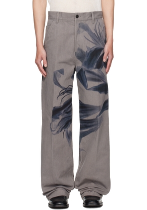 Dries Van Noten Gray Graphic Trousers