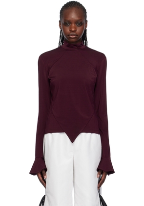 FIDAN NOVRUZOVA Burgundy Flared Cuff Long Sleeve T-Shirt