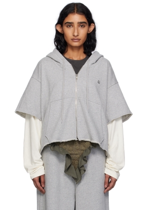 Pushbutton Gray Raw Edge Zip-Up Hoodie
