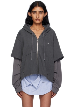Pushbutton Gray Raw Edge Zip-Up Hoodie