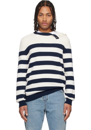 Balmain White & Navy Buttoned Marinière Knit Sweater