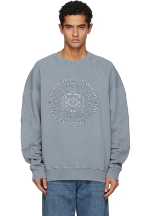 Balmain Gray Embroidered 'Balmain' Médaille Sweatshirt