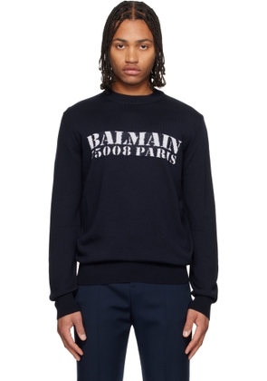 Balmain Black 'Balmain' Stamp Merino Wool Sweater
