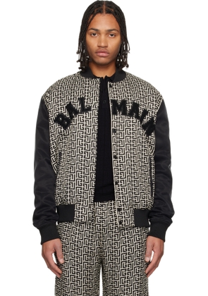 Balmain Black & Off-White Monogrammed Varsity Jacket
