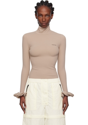 Pushbutton Beige Scrunchie Sleeve Jersey Turtleneck