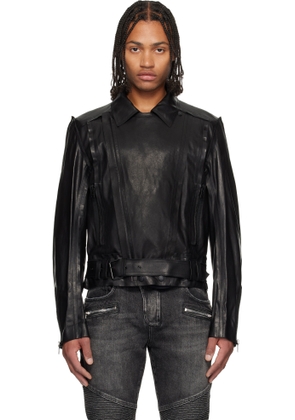 Balmain Black Lightweight Lambskin Leather Biker Jacket