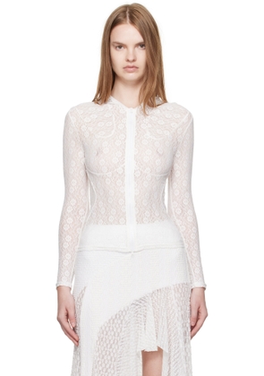 Pushbutton White Lace Zip-Up Hoodie