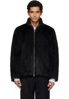 TONYWACK Black Wool Shaggy Faux-Fur Zippered Jacket