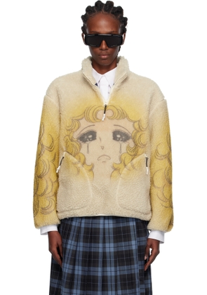 Pushbutton Yellow & Beige Crying Girl Half Zip Up Fleece Sweater