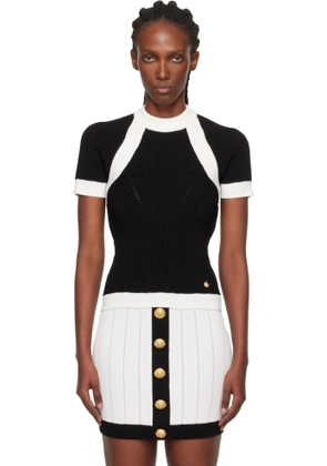 Balmain Black & White Short-Sleeved Knit Top