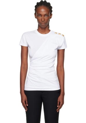 Balmain White Short-Sleeved Draped Jersey T-shirt