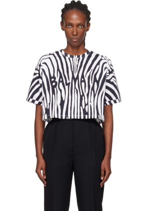 Balmain White & Black Zebra 'Balmain' T-shirt