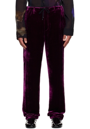 Dries Van Noten Purple Silk Velvet Trousers
