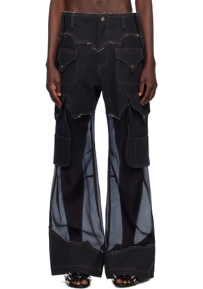 Andersson Bell Black Sheer Denim Cargo Pants