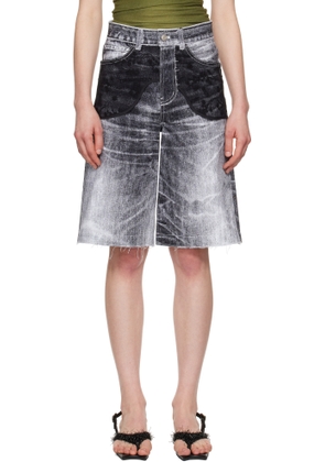 Andersson Bell Black Lace Paneled Denim Shorts
