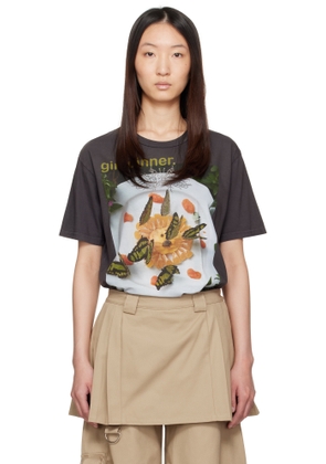 Collina Strada Gray 'Girl Dinner' Rhinestone T-shirt