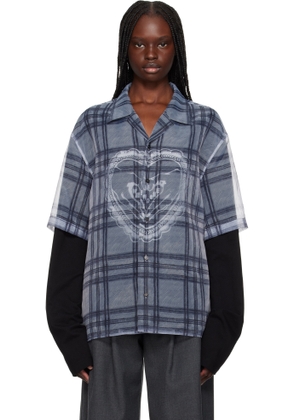 We11done Gray Heart Layered Check Pattern Shirt