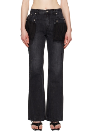Andersson Bell Black Flower Lace Attached Bootcut Jeans