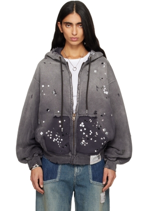 Maison MIHARA YASUHIRO Black Sun Faded Like Embellished Zip-up Hoodie