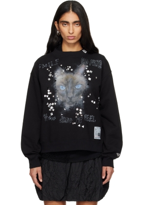 Maison MIHARA YASUHIRO Black Cat Printed Embellished Distressed Sweatshirt