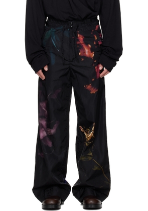 Dries Van Noten Black Floral Print Trousers