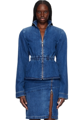 Nensi Dojaka Blue Hayley Peplum Bomber Denim Jacket
