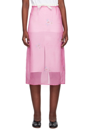 AO YES Pink Layered Sheer Print Midi Skirt